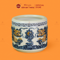 Bát Hương Men Hoàng Thổ Họa Tiết Song Long Chầu Nguyệt